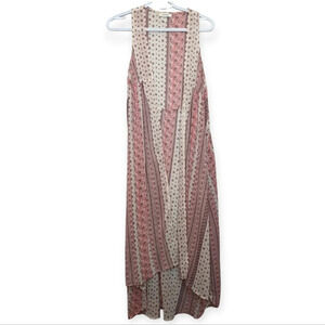 Mudd Pink & Cream Hippie Boho Sheer Duster Sleeveless Cover Up OS  / Small Women